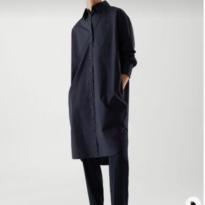 COS midi wool textured crepe shirt dress